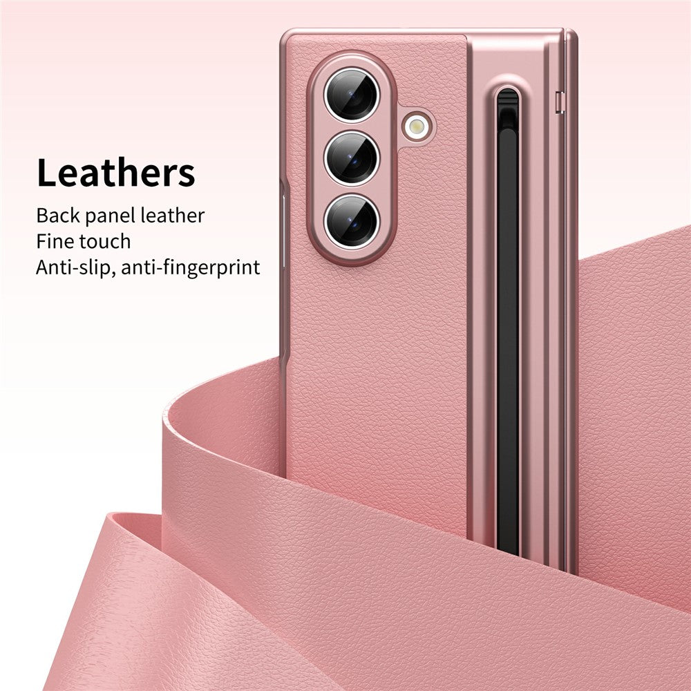 For Samsung Galaxy Z Fold7 5G Case Matte Electroplated Leather + PC Phone Cover with Screen Film / Stylus - Pink