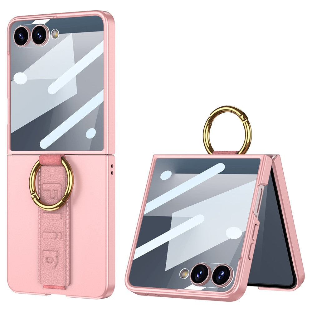 GKK For Samsung Galaxy Z Flip7 5G Case Folding Wristband Phone Cover with HD Screen Protector - Pink