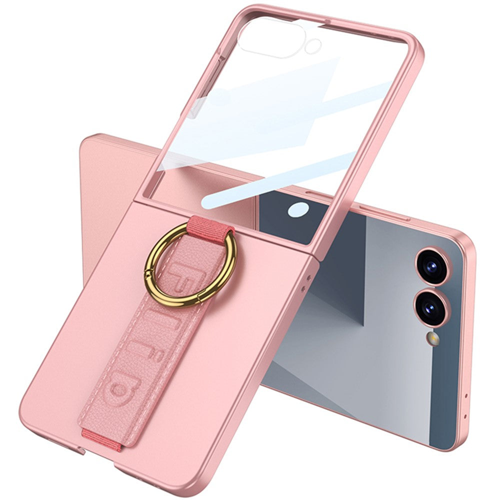GKK For Samsung Galaxy Z Flip7 5G Case Folding Wristband Phone Cover with HD Screen Protector - Pink