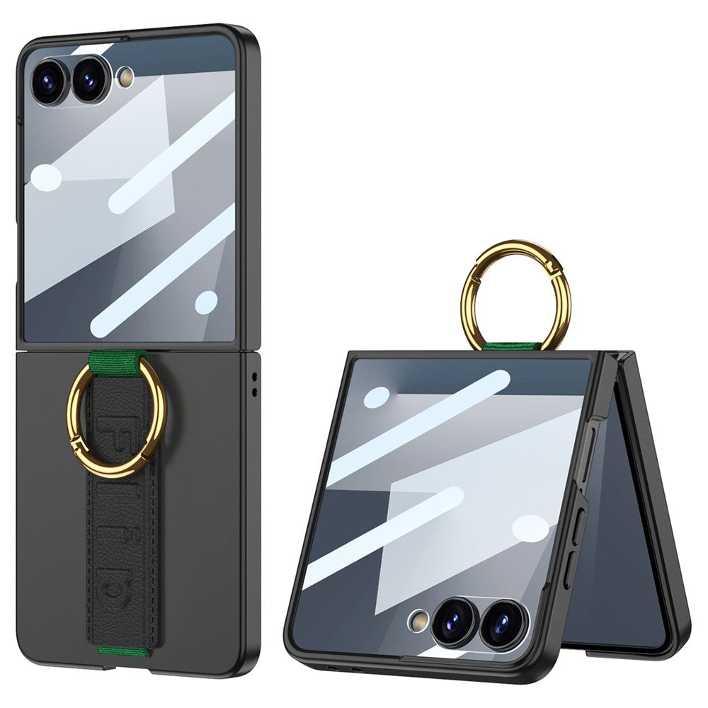 GKK For Samsung Galaxy Z Flip7 5G Case Folding Wristband Phone Cover with HD Screen Protector - Black