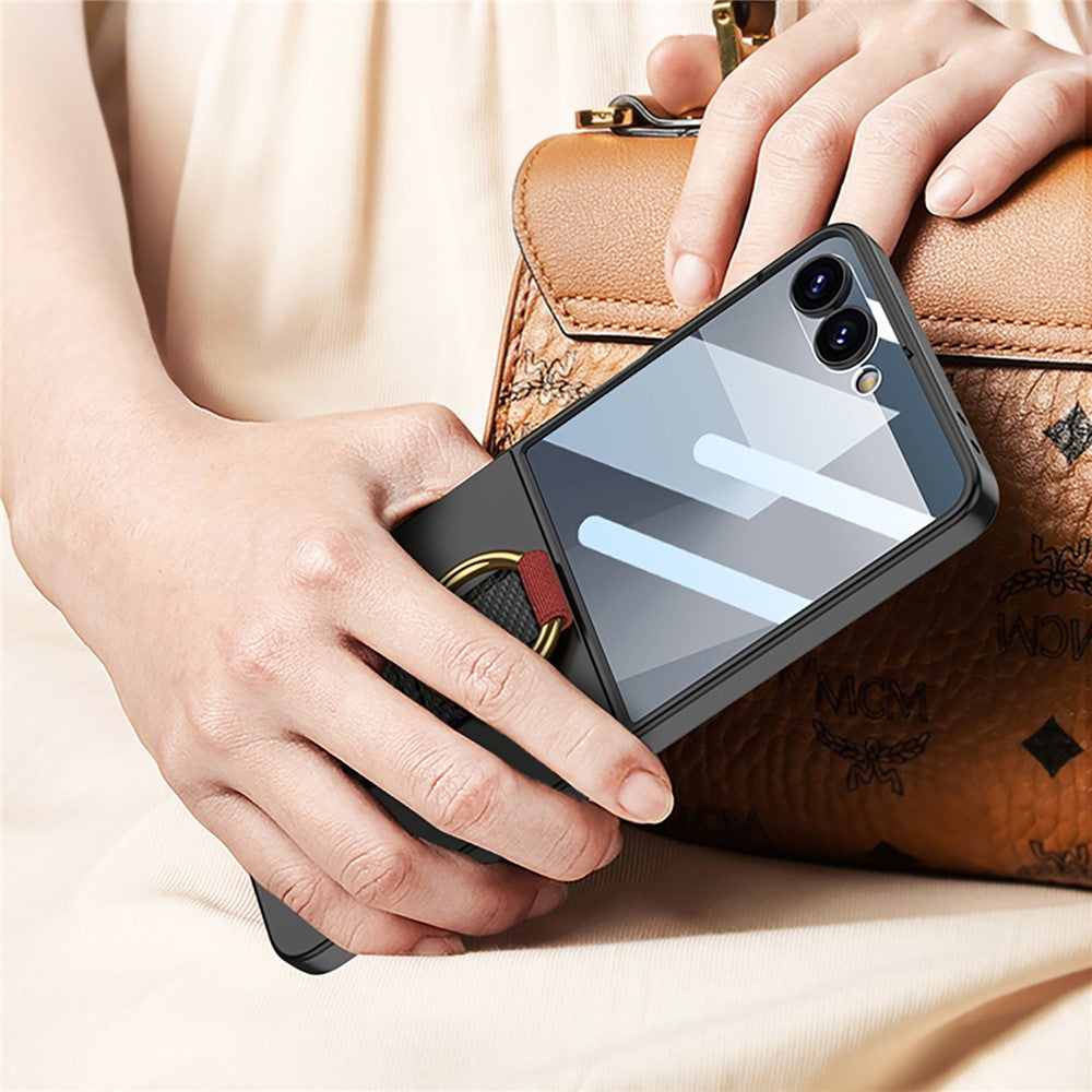 GKK For Samsung Galaxy Z Flip7 5G Case Folding Wristband Phone Cover with HD Screen Protector - Black