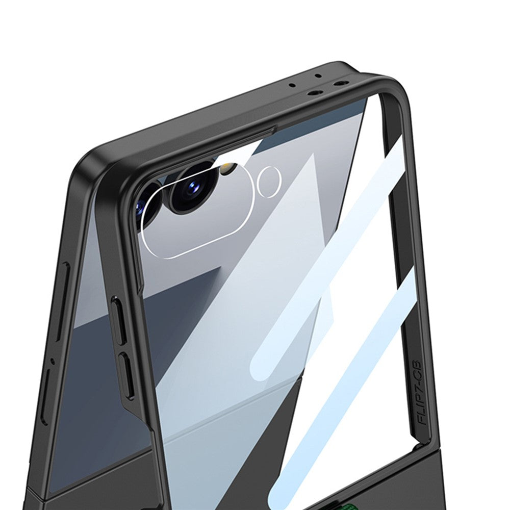 GKK For Samsung Galaxy Z Flip7 5G Case Folding Wristband Phone Cover with HD Screen Protector - Carbon Fiber Texture