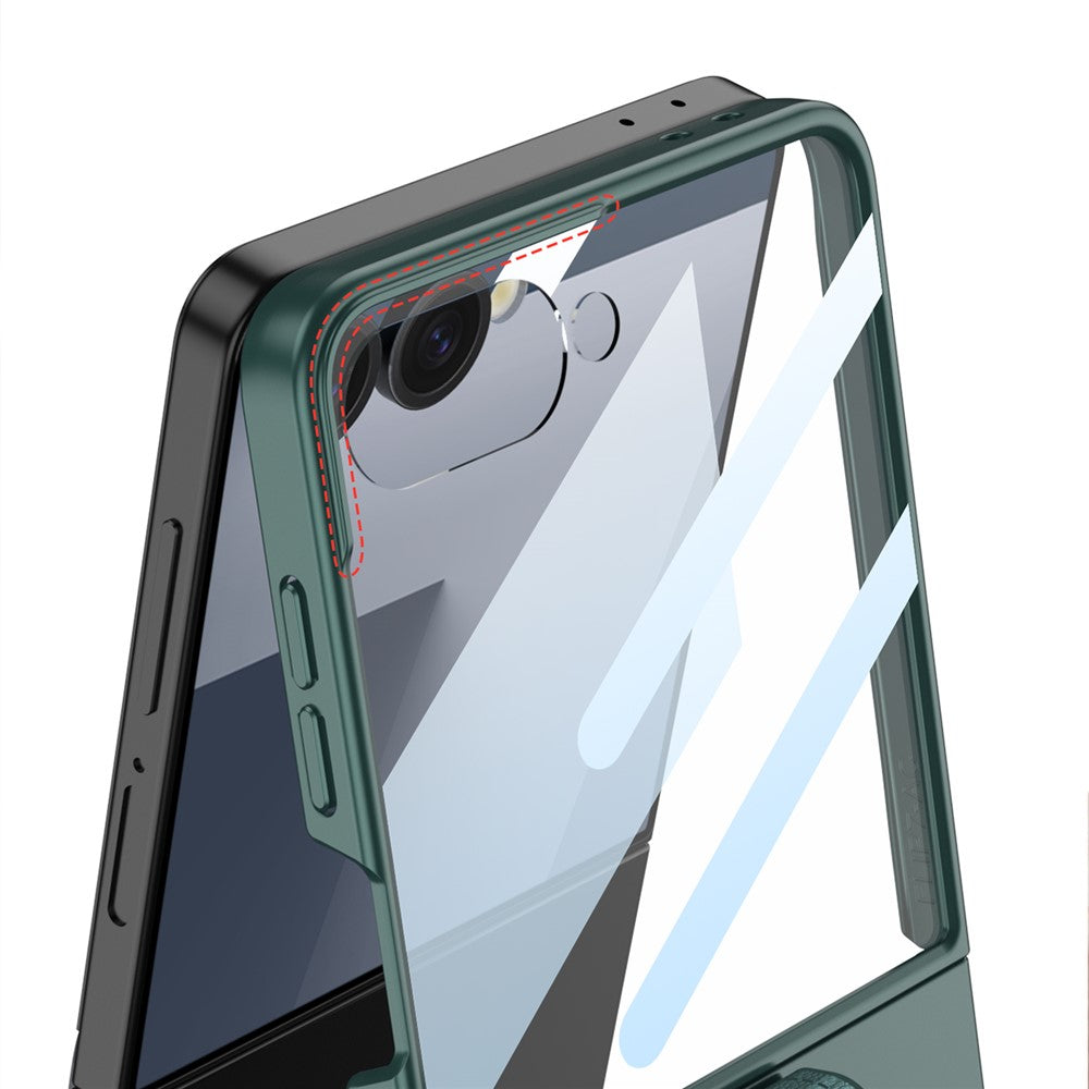 GKK For Samsung Galaxy Z Flip7 5G PC Phone Case with Ring Holder + Tempered Glass Front Screen Film - Titanium Grey