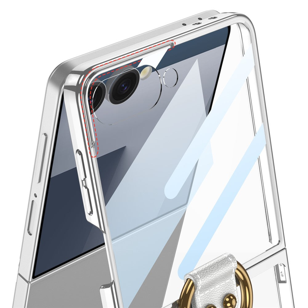 GKK For Samsung Galaxy Z Flip7 5G Case with Screen Film / Ring Holder Electroplating Hard PC Tempered Glass Phone Cover - Silver