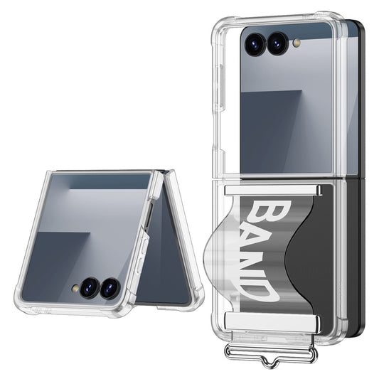 GKK For Samsung Galaxy Z Flip7 5G Case Air Cushion Strap Kickstand Soft TPU PC Phone Cover - Transparent Silver