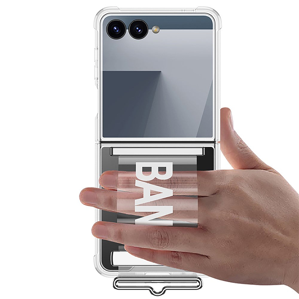 GKK For Samsung Galaxy Z Flip7 5G Case Air Cushion Strap Kickstand Soft TPU PC Phone Cover - Transparent Silver
