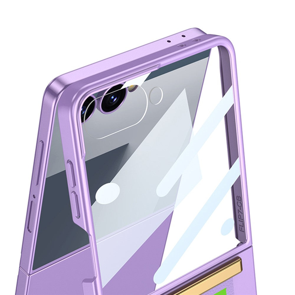 GKK For Samsung Galaxy Z Flip7 5G Case Wristband Design PU Leather+PC Phone Cover with Screen Film - Purple