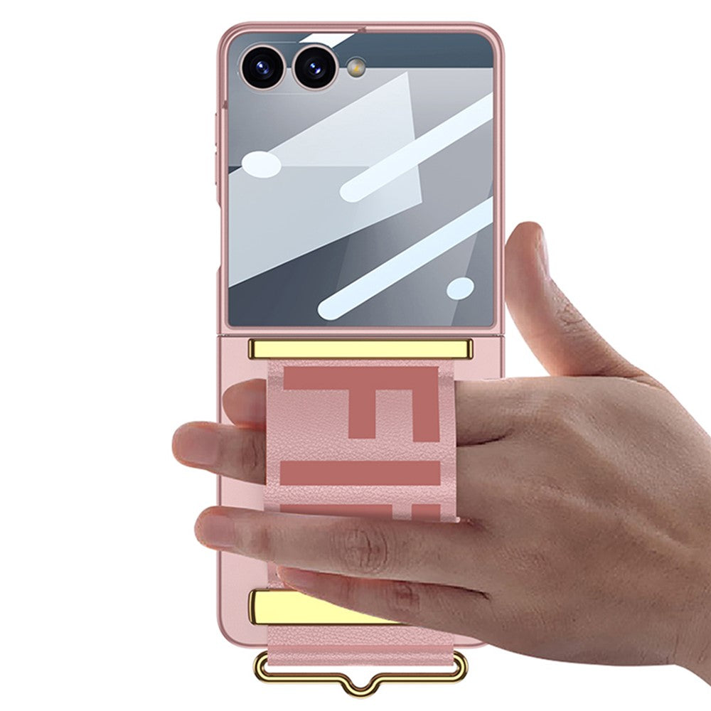 GKK For Samsung Galaxy Z Flip7 5G Case Wristband Design PU Leather+PC Phone Cover with Screen Film - Silver