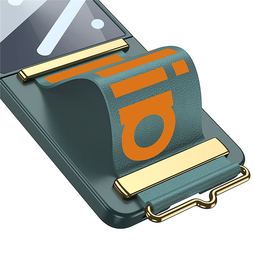 GKK For Samsung Galaxy Z Flip7 5G Case Wristband Design PU Leather+PC Phone Cover with Screen Film - Silver