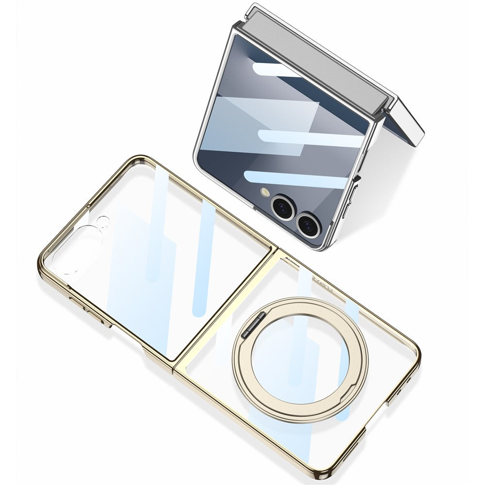 GKK For Samsung Galaxy Z Flip7 5G Case Kickstand Hard PC Phone Back Cover with Screen Film - Champagne Gold