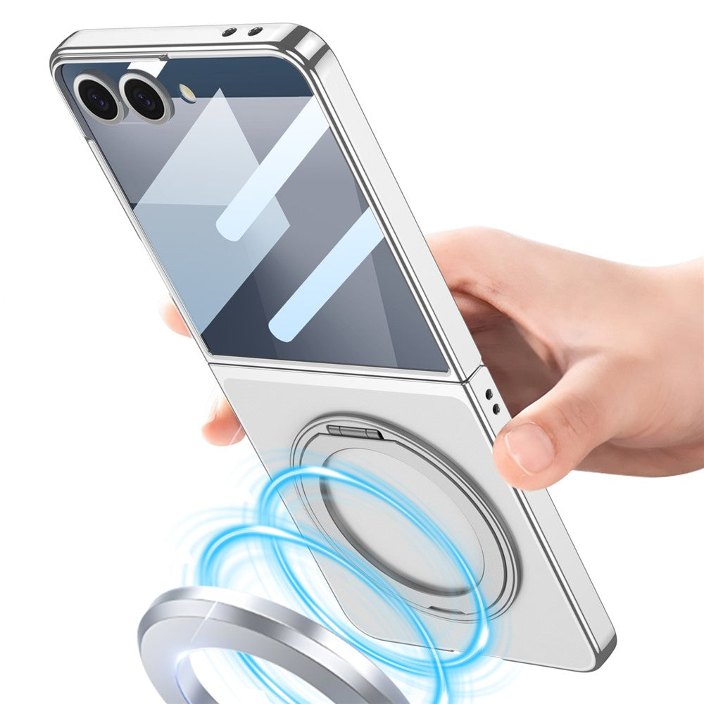 GKK For Samsung Galaxy Z Flip7 5G Case Kickstand Hard PC Phone Back Cover with Screen Film - Silver