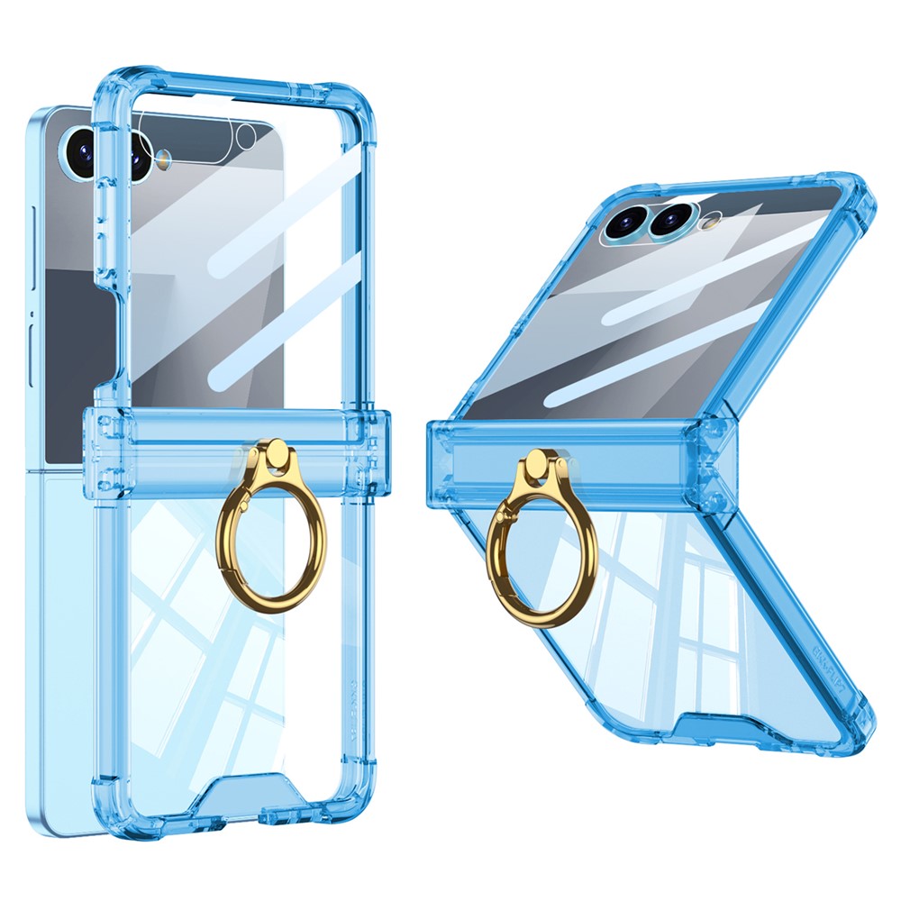 GKK For Samsung Galaxy Z Flip7 5G Case Airbag Hinge Protection Ring Holder Shockproof Phone Cover with Back Film - Blue