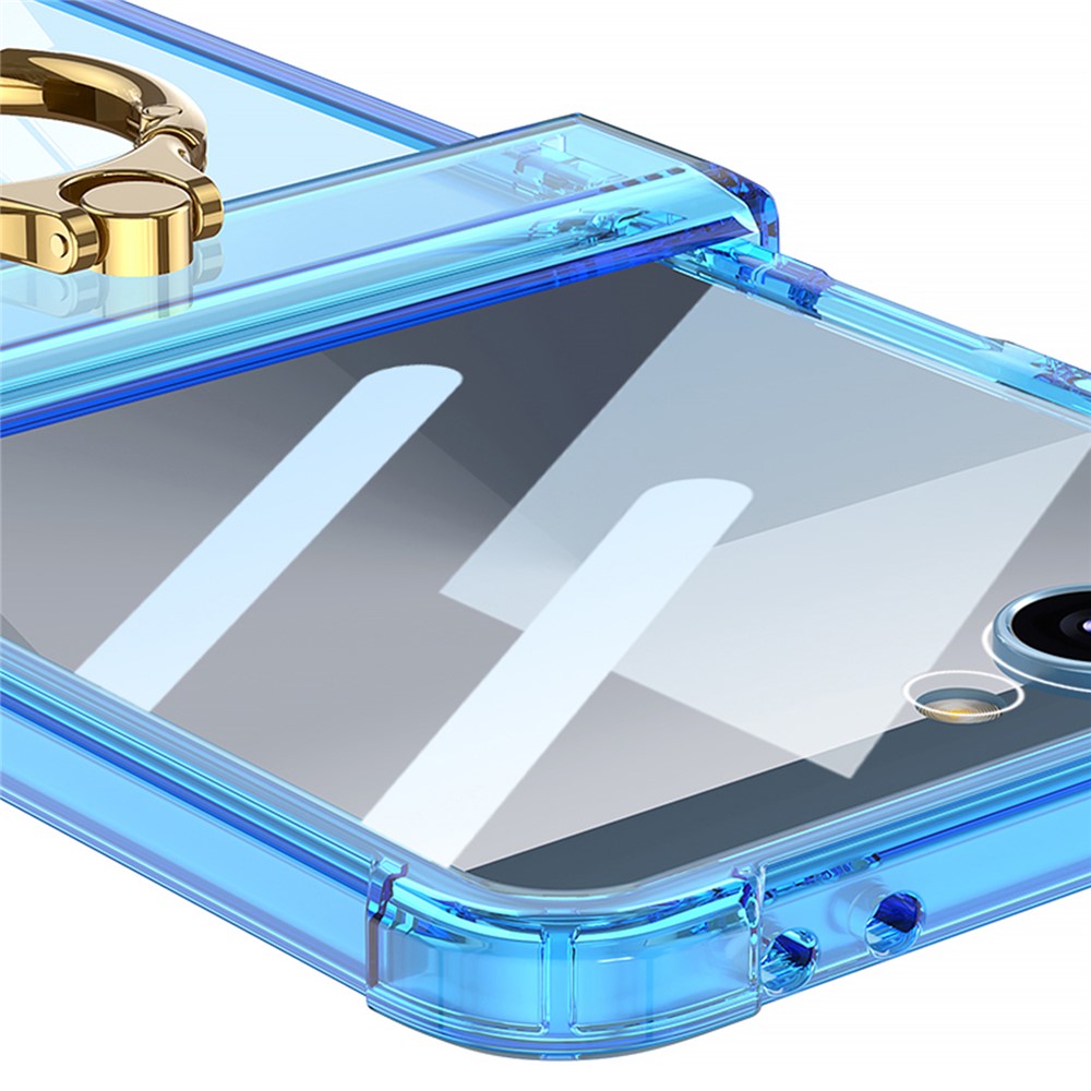 GKK For Samsung Galaxy Z Flip7 5G Case Airbag Hinge Protection Ring Holder Shockproof Phone Cover with Back Film - Blue