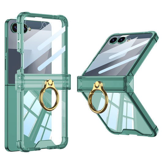 GKK For Samsung Galaxy Z Flip7 5G Case Airbag Hinge Protection Ring Holder Shockproof Phone Cover with Back Film - Green