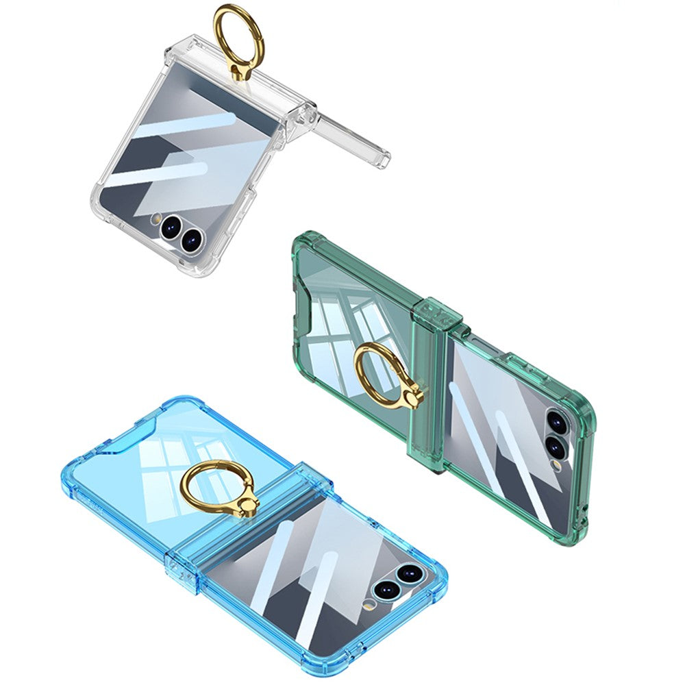 GKK For Samsung Galaxy Z Flip7 5G Case Airbag Hinge Protection Ring Holder Shockproof Phone Cover with Back Film - Green
