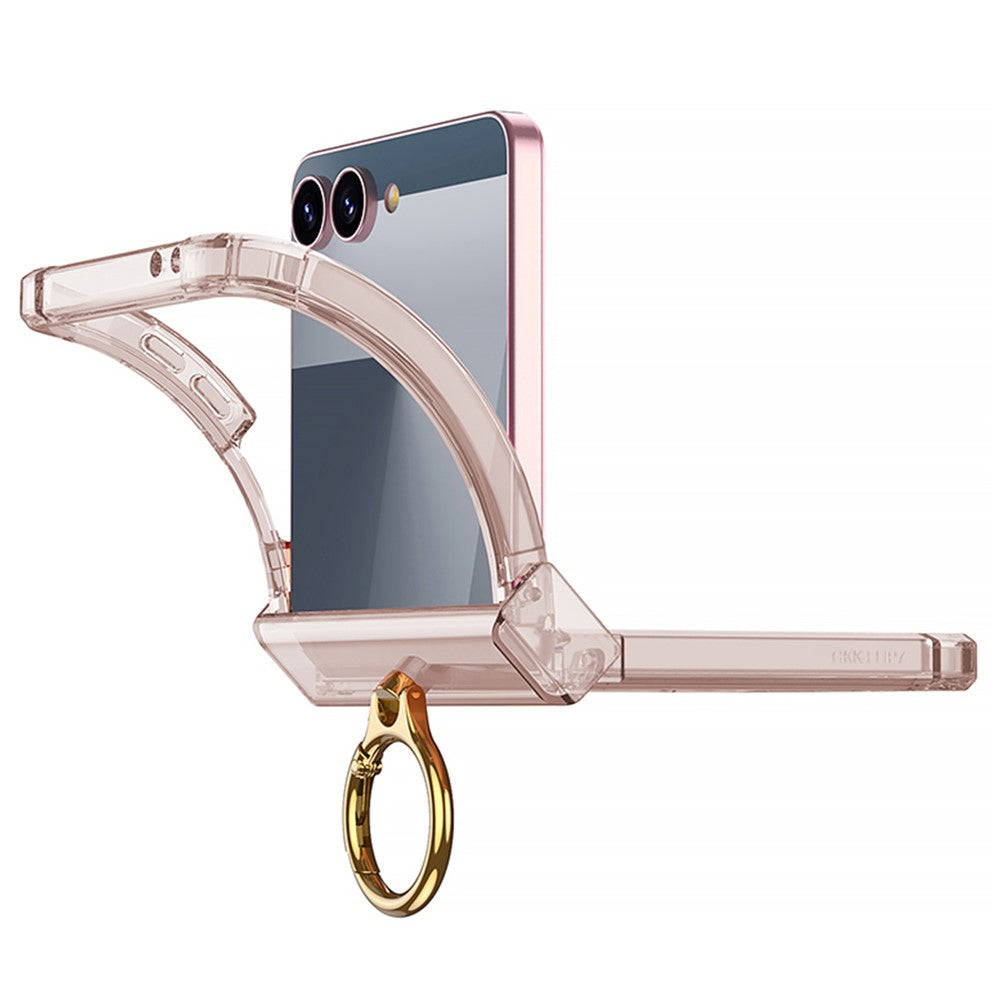 GKK For Samsung Galaxy Z Flip7 5G Case Airbag Hinge Protection Ring Holder Shockproof Phone Cover with Back Film - Light Pink