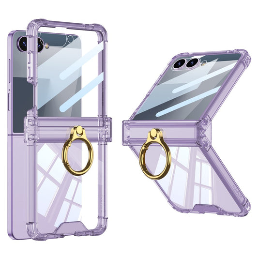 GKK For Samsung Galaxy Z Flip7 5G Case Airbag Hinge Protection Ring Holder Shockproof Phone Cover with Back Film - Light Purple