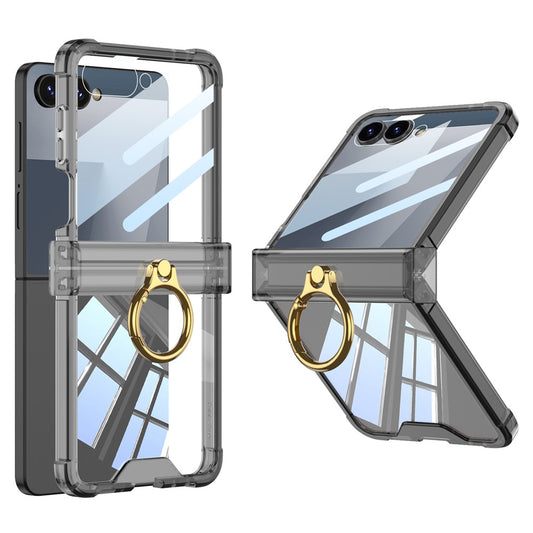 GKK For Samsung Galaxy Z Flip7 5G Case Airbag Hinge Protection Ring Holder Shockproof Phone Cover with Back Film - Black
