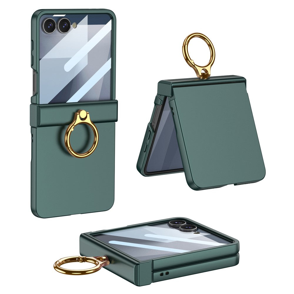 GKK For Samsung Galaxy Z Flip7 5G Case Ultra Thin Ring Kickstand Phone Cover Full Protection with Screen Film - Green