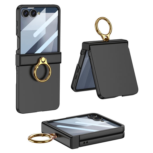 GKK For Samsung Galaxy Z Flip7 5G Case Ultra Thin Ring Kickstand Phone Cover Full Protection with Screen Film - Black