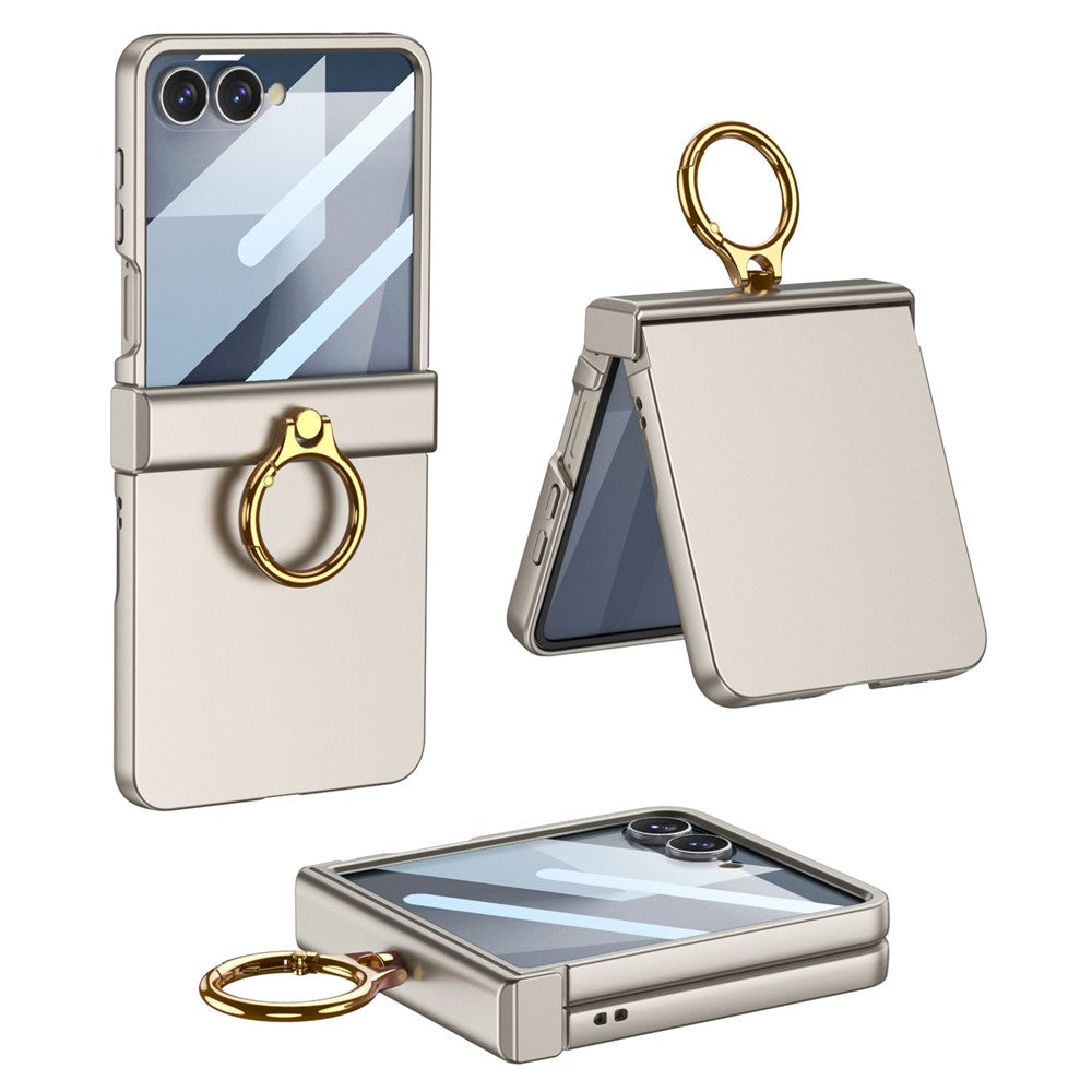 GKK For Samsung Galaxy Z Flip7 5G Case Ultra Thin Ring Kickstand Phone Cover Full Protection with Screen Film - Titanium Grey