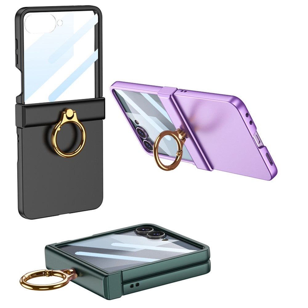 GKK For Samsung Galaxy Z Flip7 5G Case Ultra Thin Ring Kickstand Phone Cover Full Protection with Screen Film - Titanium Grey