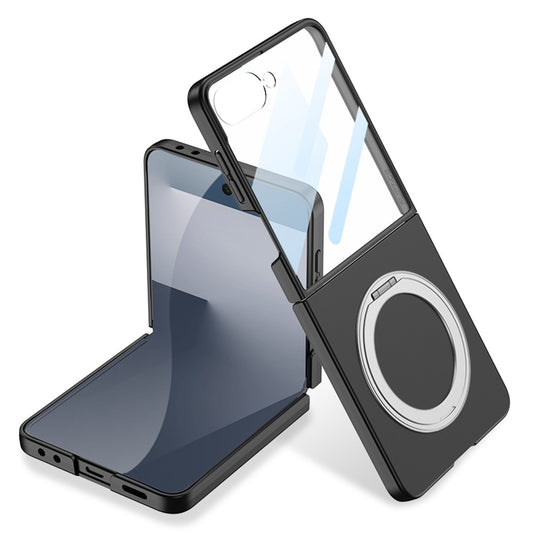 GKK For Samsung Galaxy Z Flip7 5G Case with Screen Film Kickstand Hard PC Phone Back Cover - Black