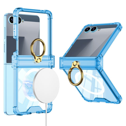 GKK For Samsung Galaxy Z Flip7 5G Magnetic Case with Ring Holder Airbag Hinge Protection Shockproof Phone Cover - Blue