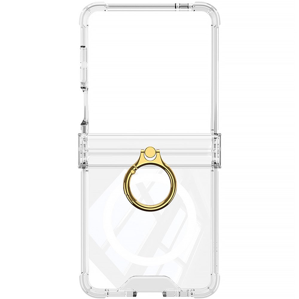 GKK For Samsung Galaxy Z Flip7 5G Magnetic Case with Ring Holder Airbag Hinge Protection Shockproof Phone Cover - Transparent