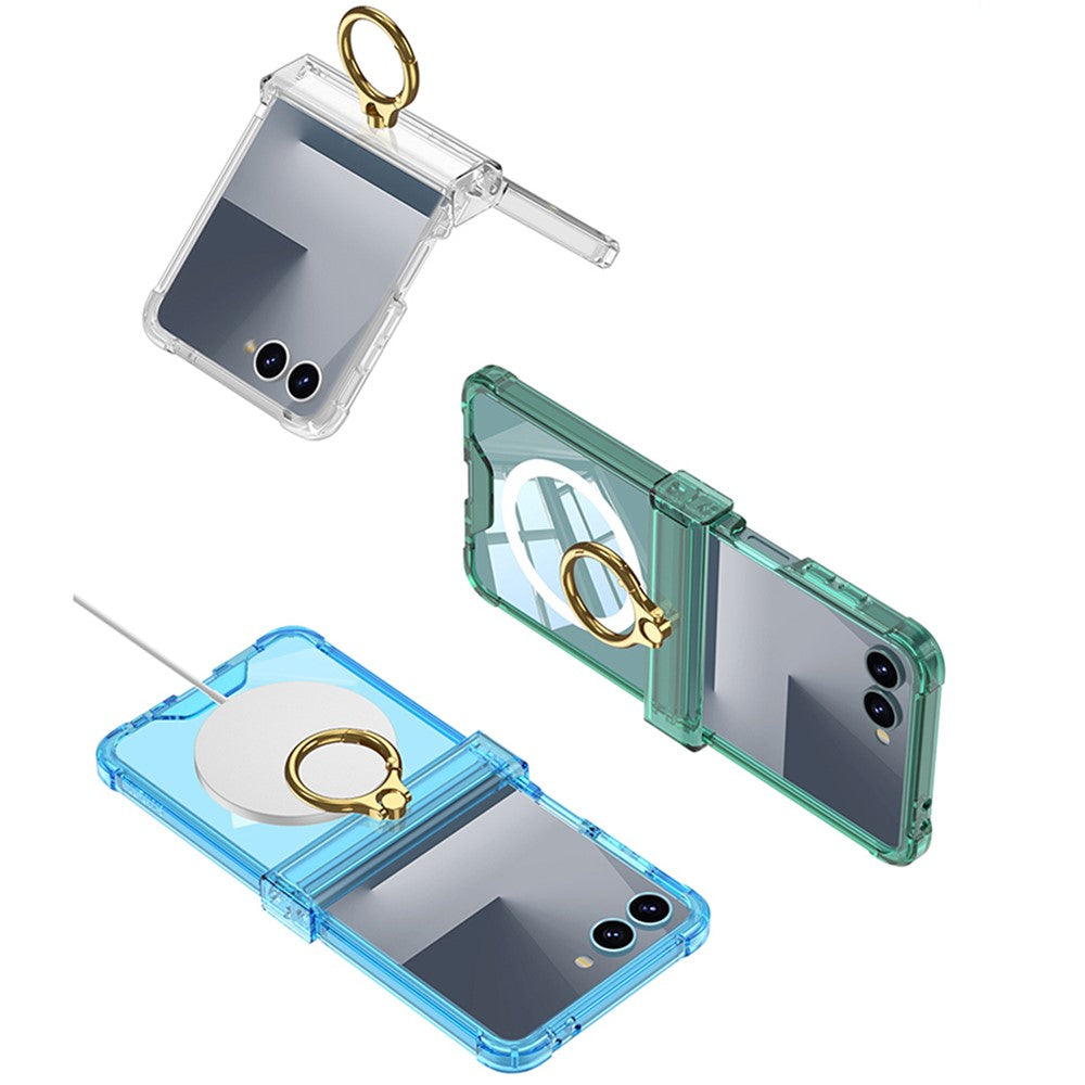 GKK For Samsung Galaxy Z Flip7 5G Magnetic Case with Ring Holder Airbag Hinge Protection Shockproof Phone Cover - Transparent