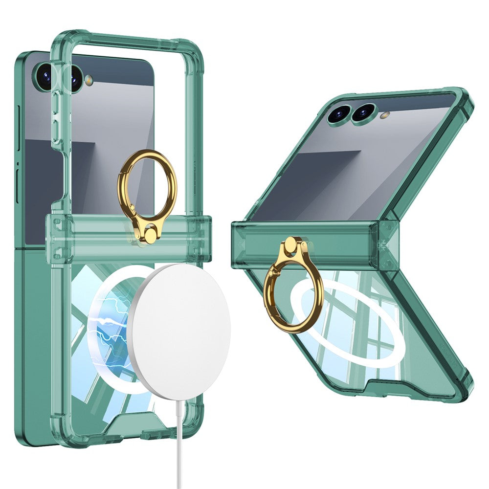 GKK For Samsung Galaxy Z Flip7 5G Magnetic Case with Ring Holder Airbag Hinge Protection Shockproof Phone Cover - Green