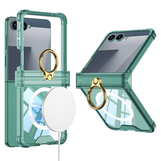 GKK For Samsung Galaxy Z Flip7 5G Magnetic Case with Ring Holder Airbag Hinge Protection Shockproof Phone Cover - Green