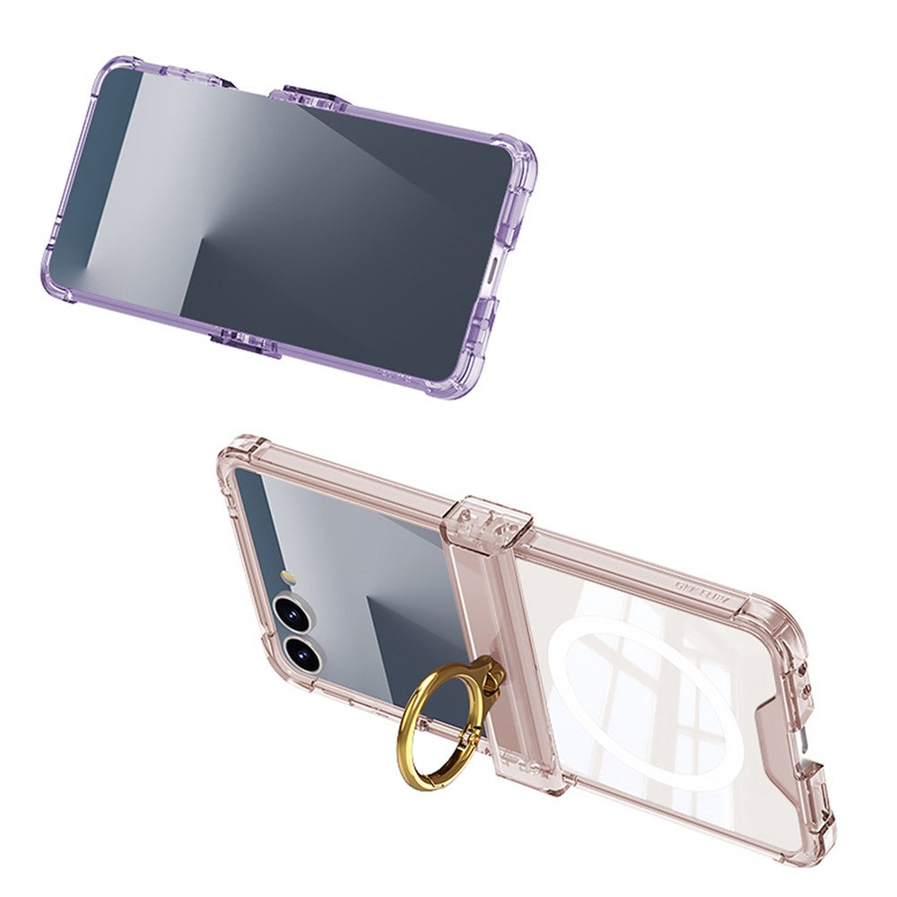 GKK For Samsung Galaxy Z Flip7 5G Magnetic Case with Ring Holder Airbag Hinge Protection Shockproof Phone Cover - Black