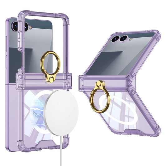 GKK For Samsung Galaxy Z Flip7 5G Magnetic Case with Ring Holder Airbag Hinge Protection Shockproof Phone Cover - Light Purple