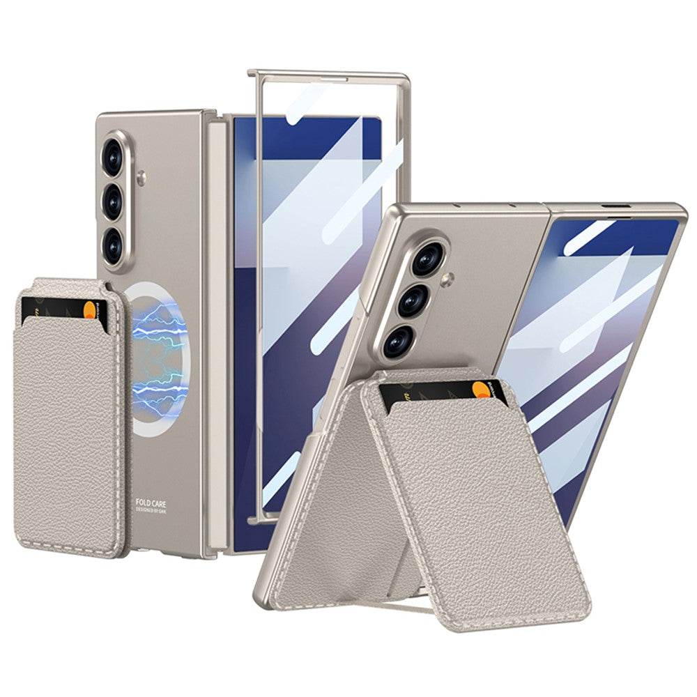GKK For Samsung Galaxy Z Fold7 5G Magnetic Case PC + Tempered Glass Phone Cover with Card Holder Kickstand - Titanium Grey