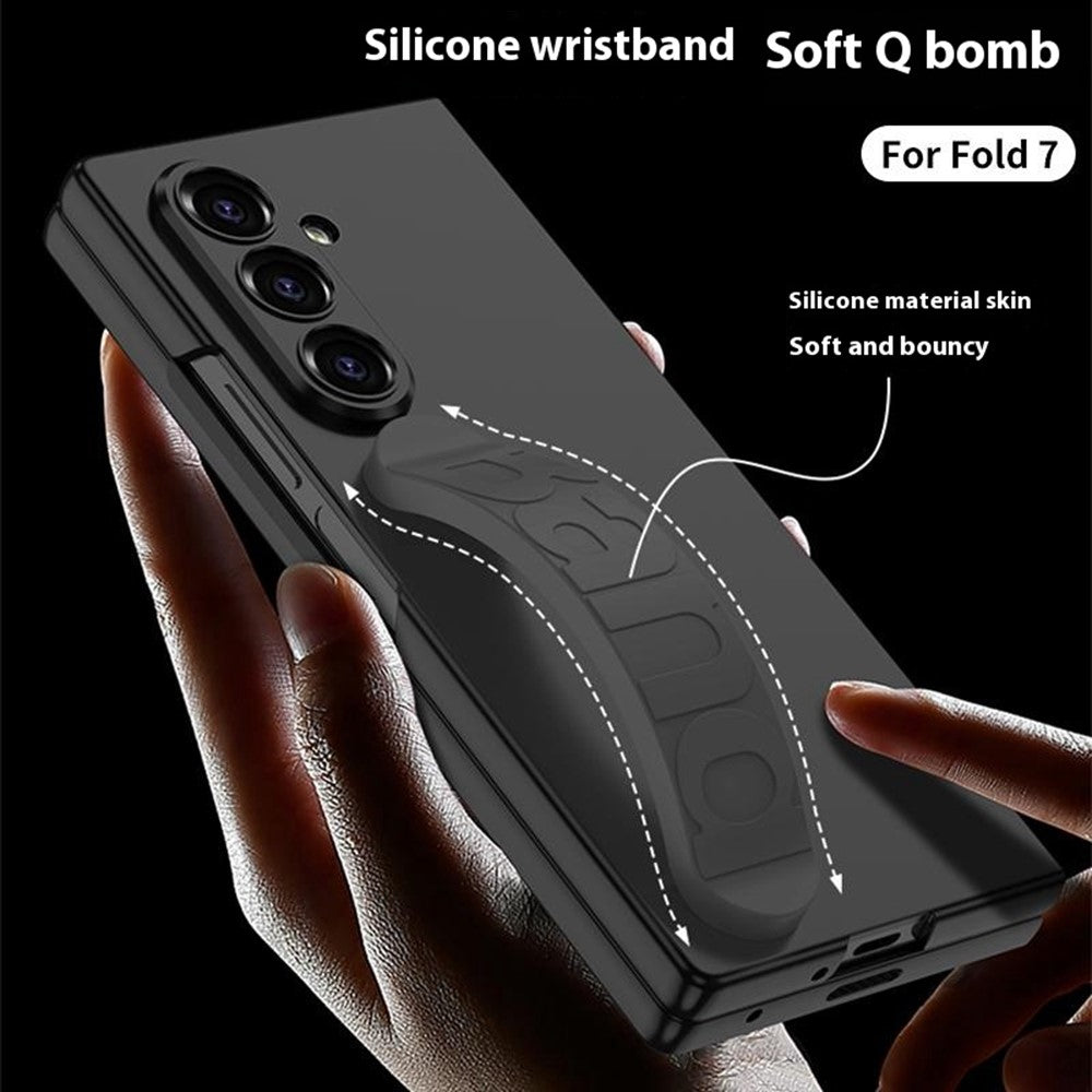 GKK For Samsung Galaxy Z Fold7 5G Case with Silicone Wristband PC + Tempered Glass Phone Back Cover - Green