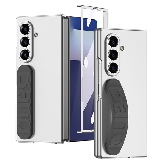 GKK For Samsung Galaxy Z Fold7 5G Case with Silicone Wristband PC + Tempered Glass Phone Back Cover - Silver