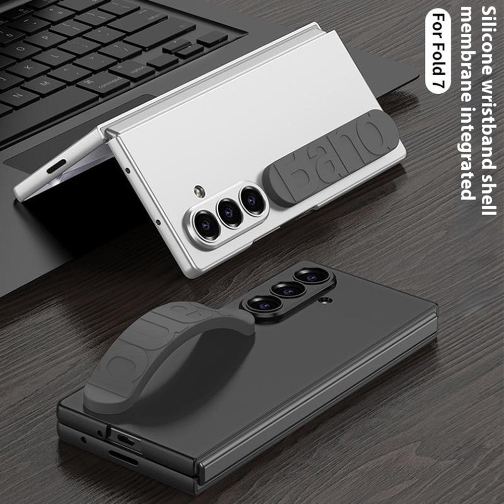 GKK For Samsung Galaxy Z Fold7 5G Case with Silicone Wristband PC + Tempered Glass Phone Back Cover - Titanium Grey
