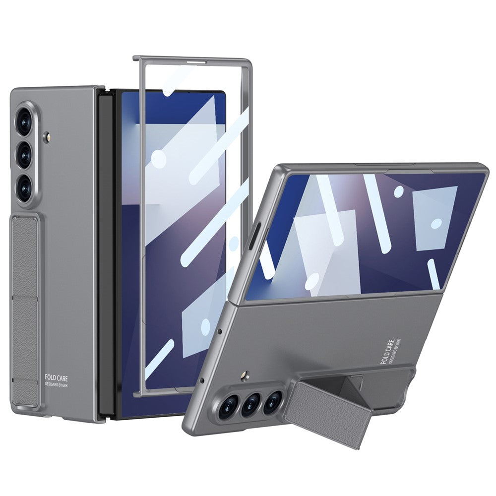 GKK For Samsung Galaxy Z Fold7 5G Case with Kickstand PC + Tempered Glass Phone Back Cover - Grey