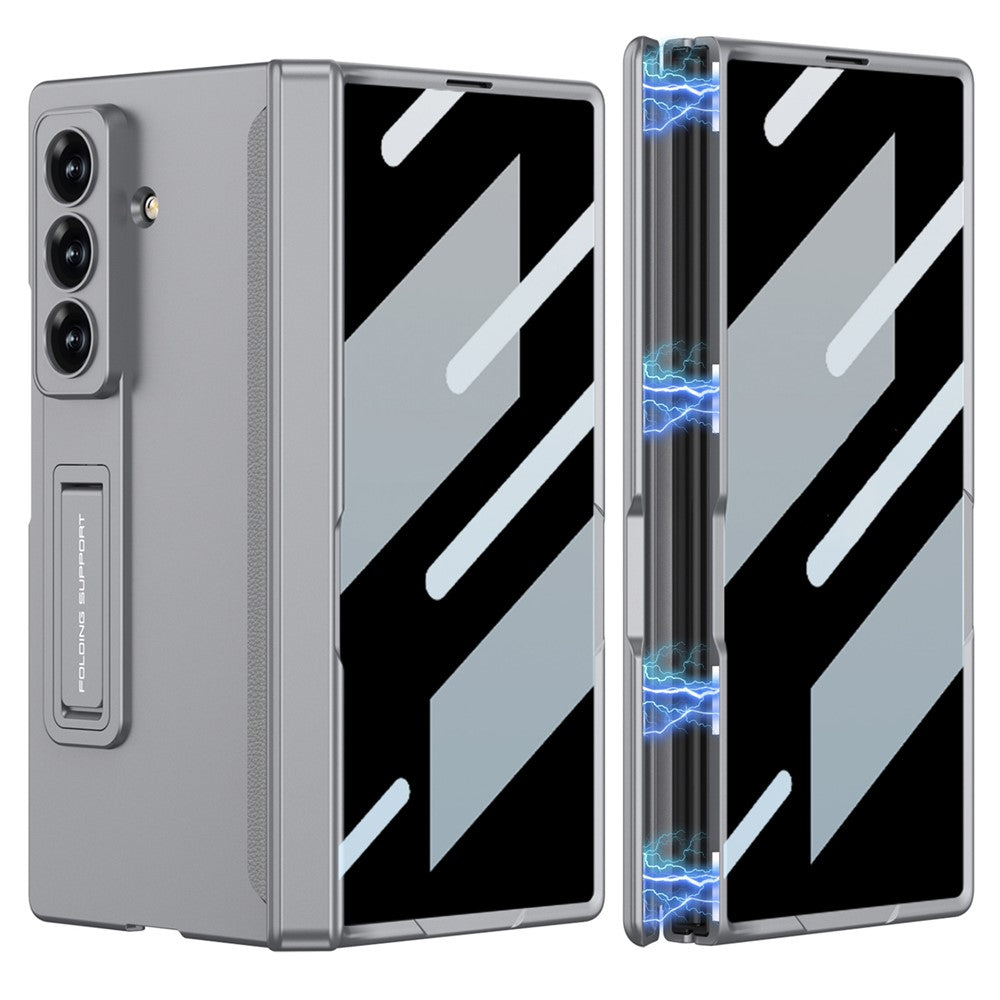 GKK For Samsung Galaxy Z Fold7 5G Case Kickstand Magnetic Folding PC Phone Cover with Privacy Front Screen Film - Grey