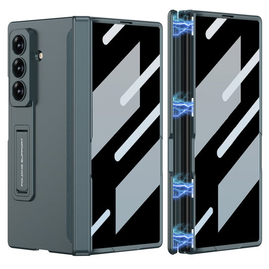 GKK For Samsung Galaxy Z Fold7 5G Case Kickstand Magnetic Folding PC Phone Cover with Privacy Front Screen Film - Midnight Green