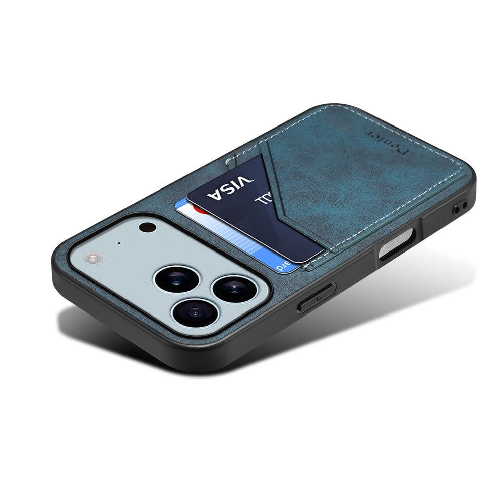 DENIOR For iPhone 17 Pro Max Case Dual Card Slots PU Leather + TPU + PC Phone Cover - Blue