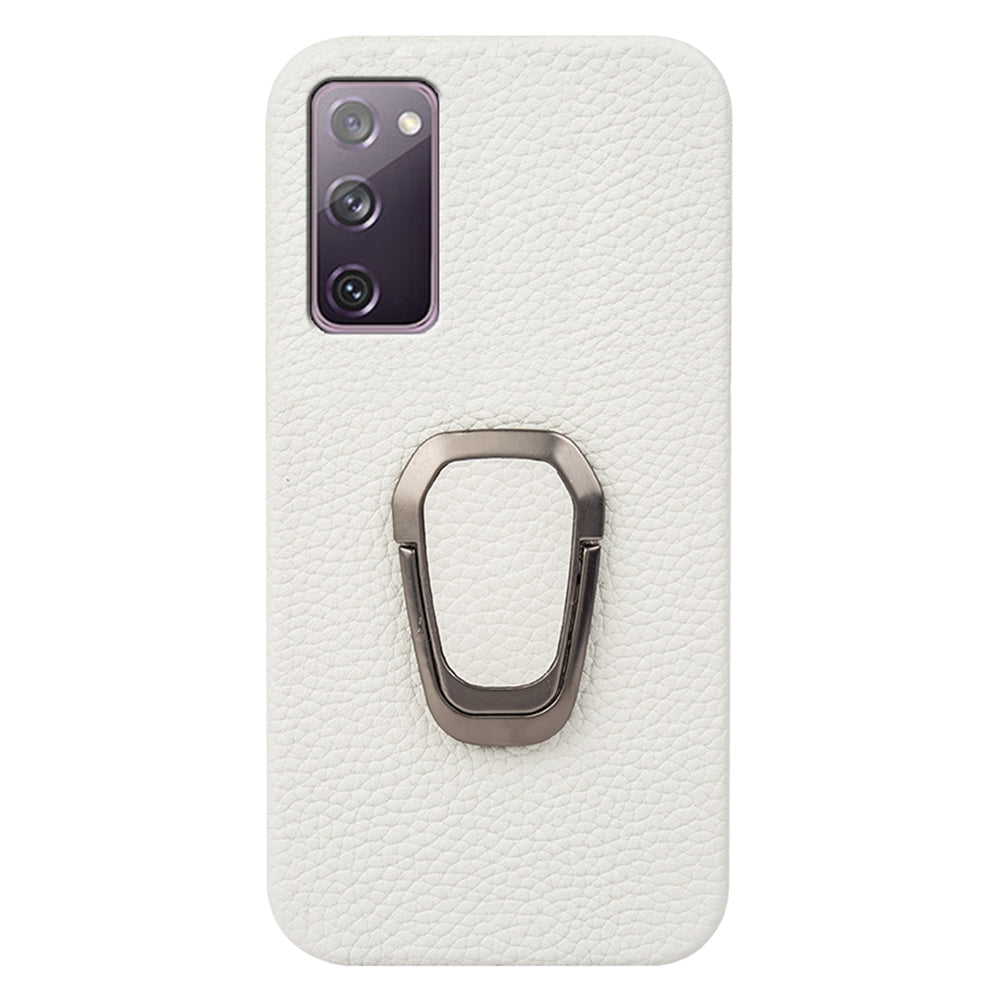For Samsung Galaxy S20 FE 5G / S20 FE / S20 FE 2022 / S20 Lite Litchi Texture Genuine Leather Coated PC Case Kickstand Phone Cover - White