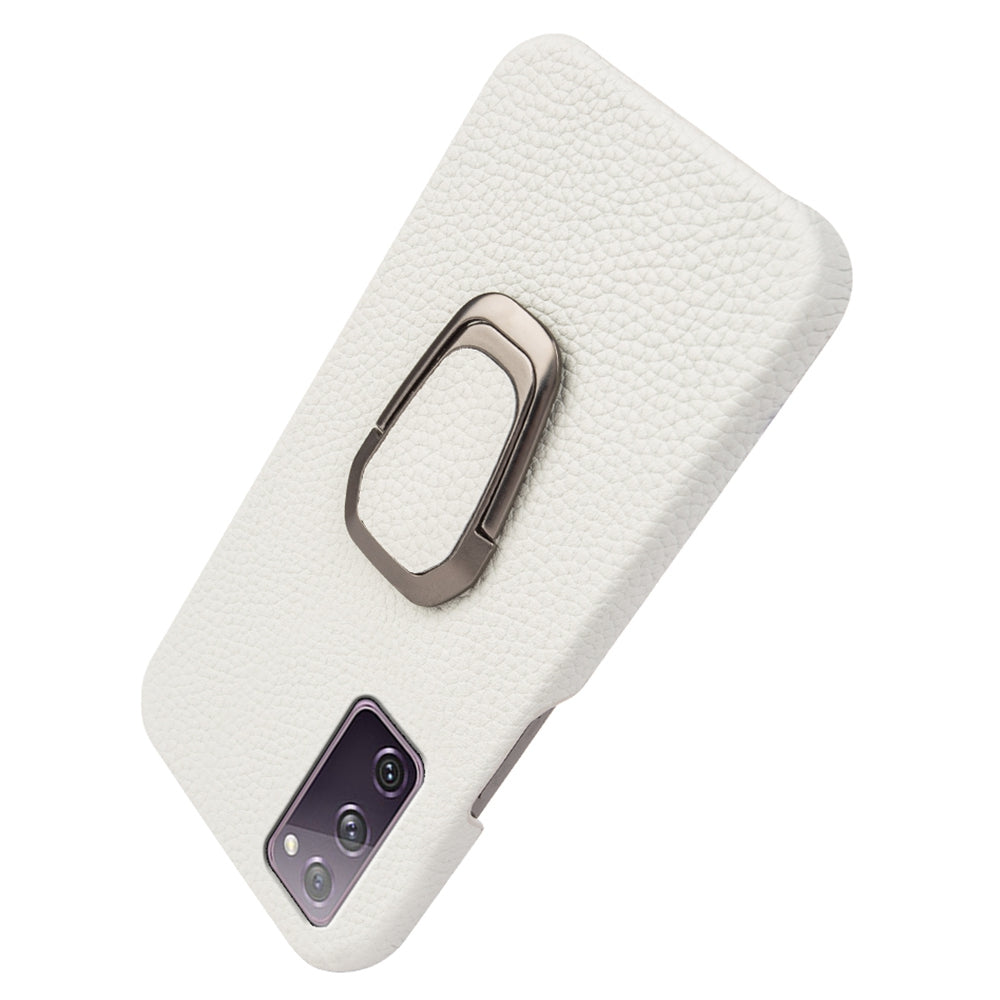For Samsung Galaxy S20 FE 5G / S20 FE / S20 FE 2022 / S20 Lite Litchi Texture Genuine Leather Coated PC Case Kickstand Phone Cover - White