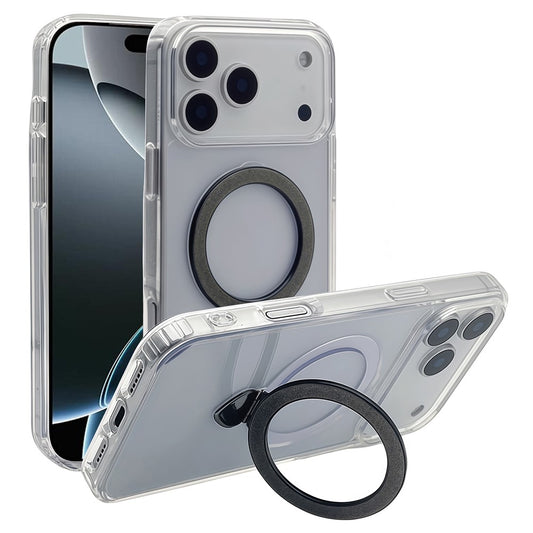 For iPhone 17 Pro Max Case TPU + Acrylic Clear Phone Cover with Glitter Ring Kickstand - Black