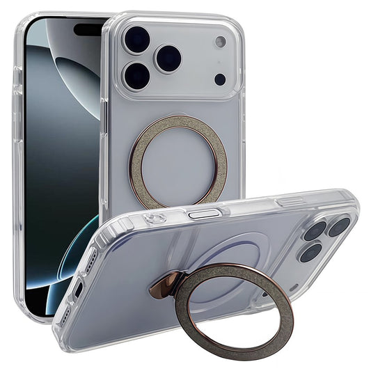 For iPhone 17 Pro Max Case TPU + Acrylic Clear Phone Cover with Glitter Ring Kickstand - Gold