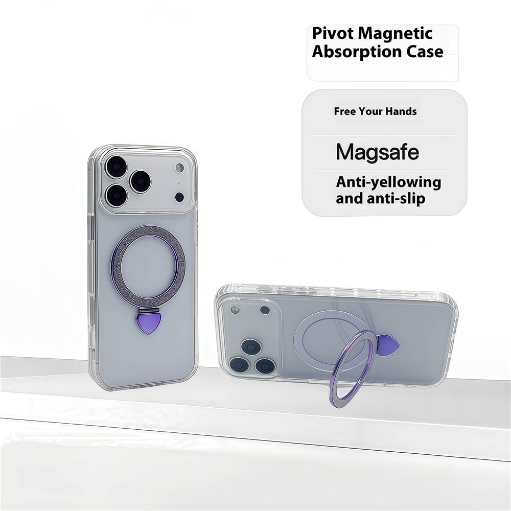 For iPhone 17 Pro Max Case TPU + Acrylic Clear Phone Cover with Glitter Ring Kickstand - Purple