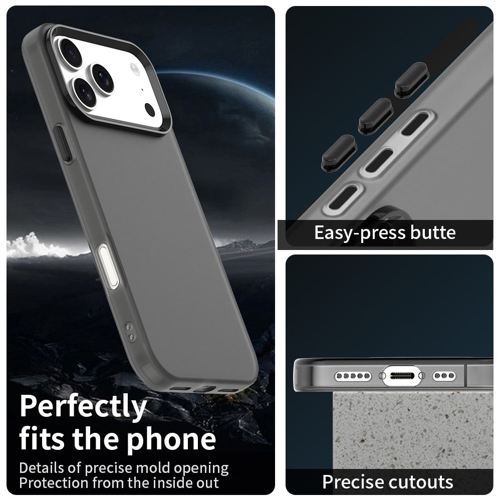 For iPhone 17 Pro Max Case PC + TPU + PET Matte Anti-Drop Phone Back Cover - Black