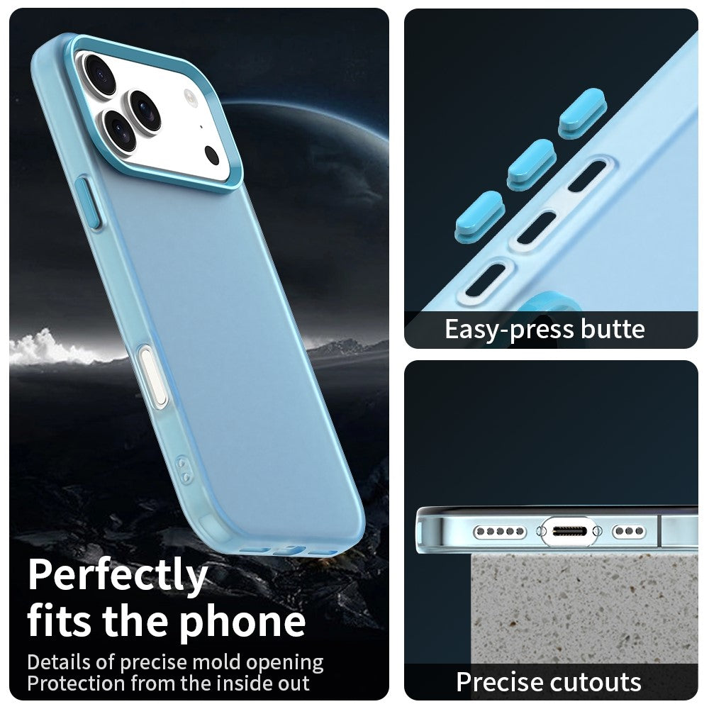For iPhone 17 Pro Max Case PC + TPU + PET Matte Anti-Drop Phone Back Cover - Blue