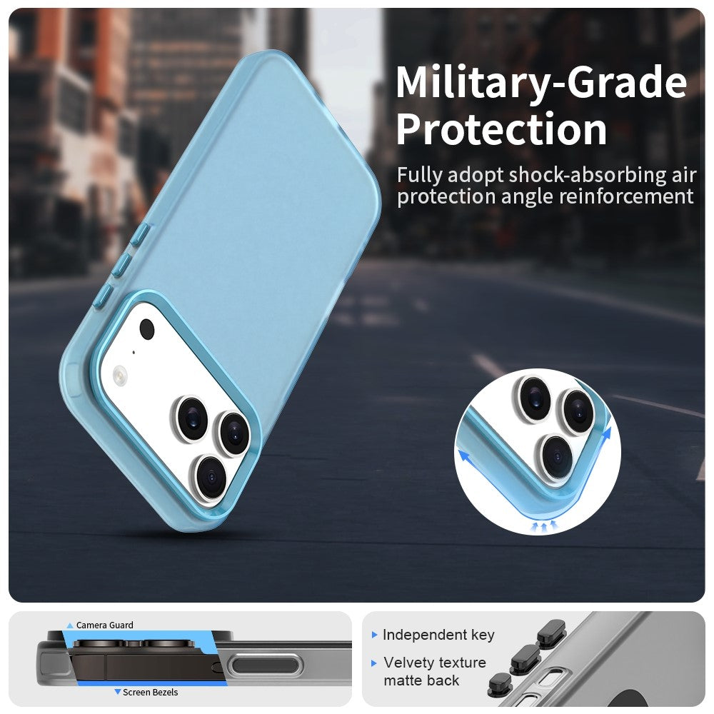 For iPhone 17 Pro Max Case PC + TPU + PET Matte Anti-Drop Phone Back Cover - Blue